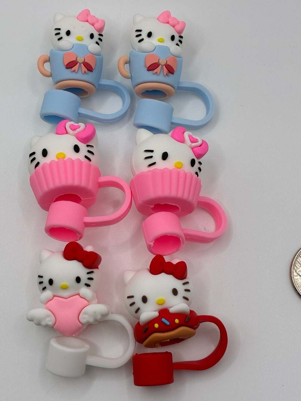 Hello Kitty Silicone Straw Topper Dust Cover Cup Accessories Set of 6